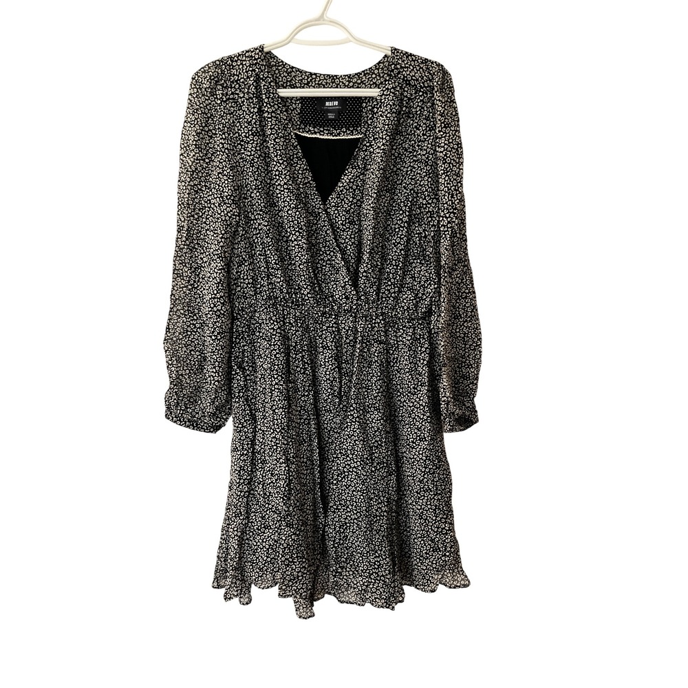 Maeve Anthropologie Black White Leopard Print Wrap Mini Dress Small Animal Print